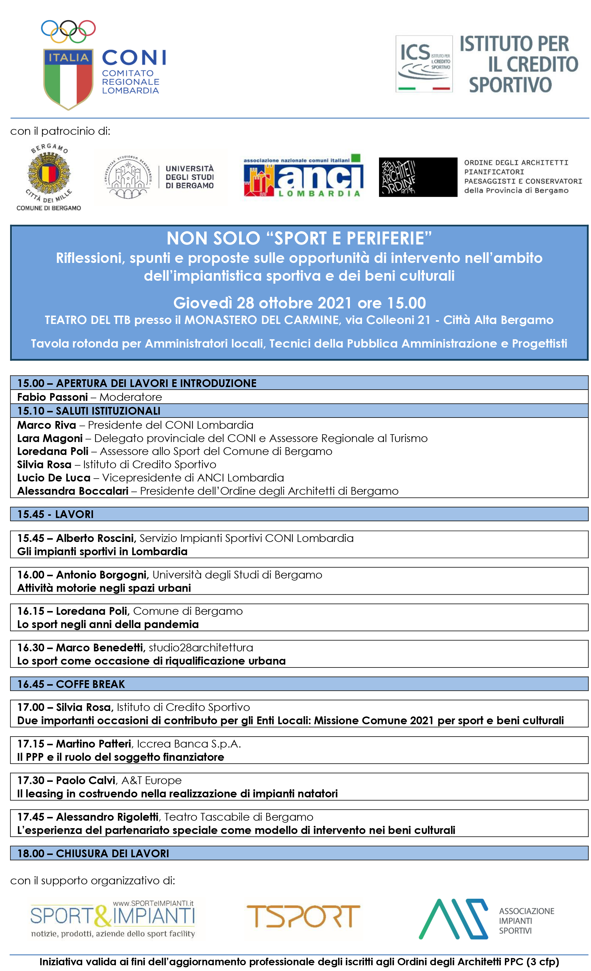 12835 Locandina Convegno CONI Lombardia ICS Bergamo 28 ottobre 2021